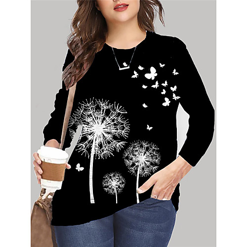 

Women's Plus Size Tops Pullover Sweatshirt Floral Graphic Butterfly Print Long Sleeve Crewneck Basic Fall Summer White Black Big Size XL XXL 3XL 4XL 5XL