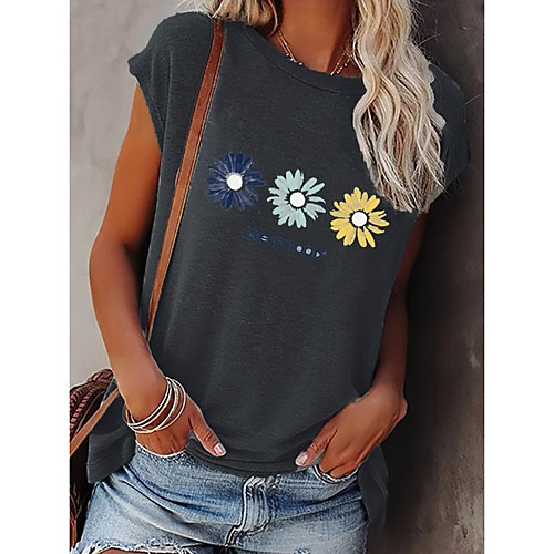 

Women's Floral Theme Tank Top Floral Daisy Round Neck Basic Streetwear Tops Blushing Pink Green Light gray