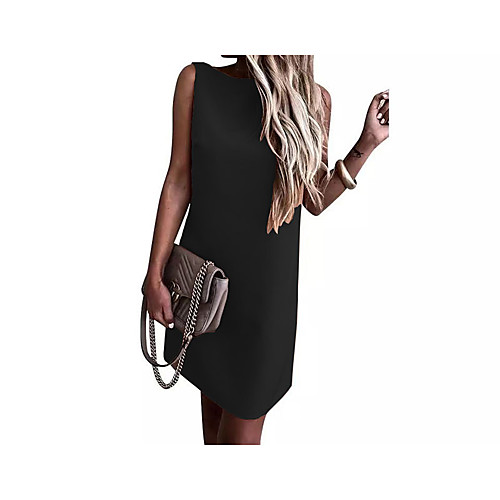 

Women's Sheath Dress Short Mini Dress Wine Gray Khaki Black Light Blue Sleeveless Solid Color Backless Patchwork Fall Summer Round Neck Elegant Party Slim 2021 S M L XL XXL 3XL