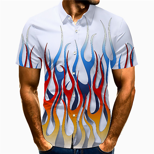 

Men's Shirt 3D Print Flame Plus Size 3D Print Button-Down Short Sleeve Casual Tops Casual Fashion Breathable Comfortable White / Sports