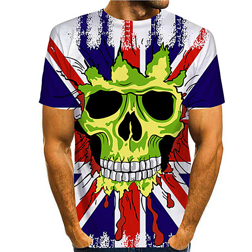 

Men's Tee T shirt 3D Print Graphic Prints Skull American Flag Independence Day Print Short Sleeve Daily Tops Casual Designer Big and Tall Round Neck Blue / Summer