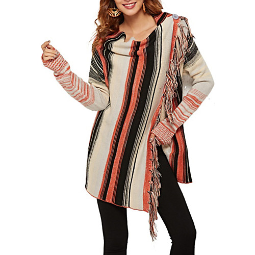 

Women's Knitted Striped Cardigan Long Sleeve Sweater Cardigans Crew Neck Fall Spring Orange
