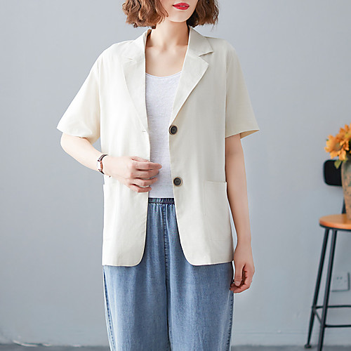 

Women's Coat Daily Wear Spring Summer Regular Coat Regular Fit Casual / Daily Jacket Solid Color Pocket Light Blue Yellow