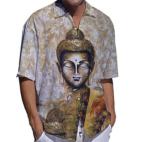 

Men's Shirt 3D Print Portrait Plus Size 3D Print Button-Down Short Sleeve Casual Tops Casual Fashion Breathable Comfortable Yellow