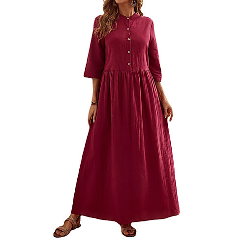 

Women's Loose Maxi long Dress Red Long Sleeve Solid Color Spring Summer Casual Loose 2021 S M L XL XXL