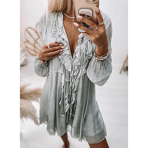 

Women's A Line Dress Short Mini Dress Blushing Pink Green Long Sleeve Solid Color Spring Summer Casual / Daily Loose 2021 S M L XL