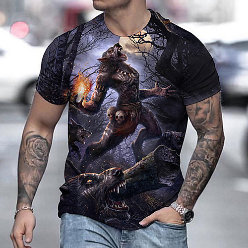 

Men's Tee T shirt Shirt 3D Print Graphic Prints Wolf Print Short Sleeve Daily Tops Casual Designer Big and Tall Black