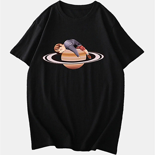 

Men's Unisex Tee T shirt Hot Stamping Cartoon Graphic Prints Interstellar Plus Size Print Short Sleeve Casual Tops Cotton Basic Designer Big and Tall White Black Light gray