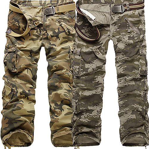 

Men's Basic Outdoor Cotton Slim Casual Daily Chinos Tactical Cargo Pants Camouflage Solid Colored Full Length Patchwork Print Gray Green Yellow camouflage Grass Green Black Khaki / Winter
