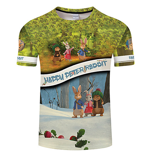 

Men's Unisex Tee T shirt Shirt 3D Print Graphic Prints Rabbit / Bunny Plus Size 3D Print Short Sleeve Casual Tops Basic Designer Big and Tall Blue Orange Brown