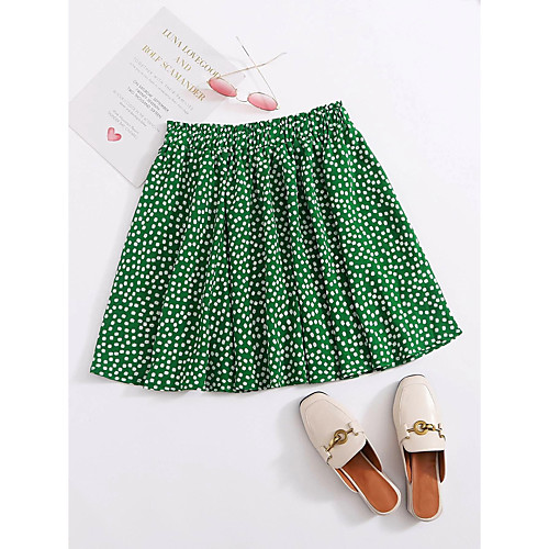 

Women's Daily Weekend Basic Streetwear Skirts Floral / Botanical Graphic Pleated Print Green