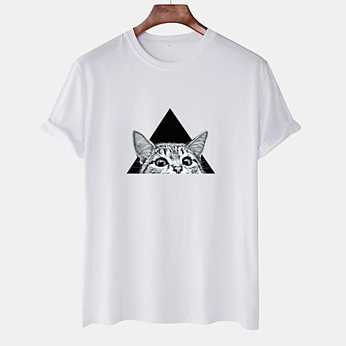 

Men's Unisex Tee T shirt Hot Stamping Cat Graphic Prints Plus Size Print Short Sleeve Casual Tops Cotton Basic Designer Big and Tall White