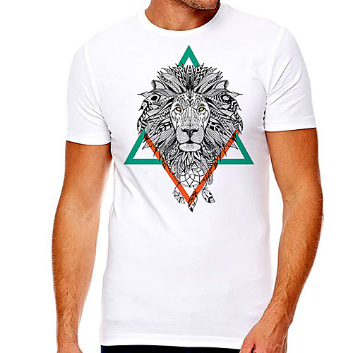 

Men's Unisex Tee T shirt Hot Stamping Graphic Prints Lion Plus Size Print Short Sleeve Casual Tops Cotton Basic Designer Big and Tall White