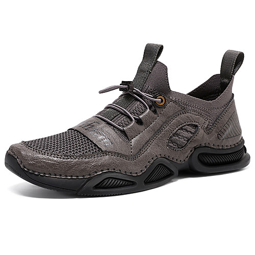 

Men's Sneakers Crochet Sporty Look Leather Shoes Sporty Casual Roman Shoes Daily Outdoor Nappa Leather Mesh Breathable Handmade Non-slipping Booties / Ankle Boots Gray Black Brown Fall Summer