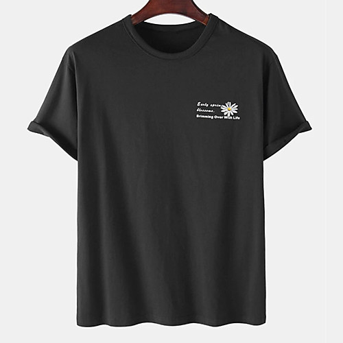 

Men's Unisex Tee T shirt Hot Stamping Floral Graphic Prints Letter Plus Size Print Short Sleeve Casual Tops Cotton Basic Designer Big and Tall White Black