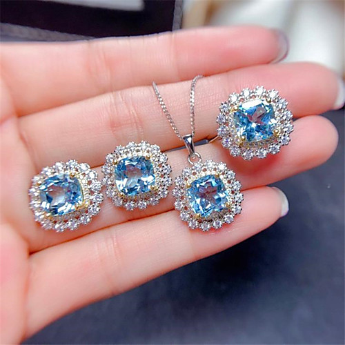 

Women's Blue Cubic Zirconia Jewelry Set Earrings Set Geometrical Flower Snowflake Crown Artistic Fashion Classic Trendy Sweet Rhinestone Earrings Jewelry Silver For Christmas Party Evening Gift