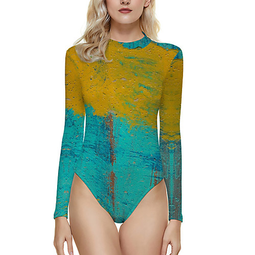

Women's One Piece Monokini Swimsuit Print Floral Abstract Blue Yellow Wine Green Black Swimwear Bathing Suits New Casual / Rash Guard / Padless / Beach