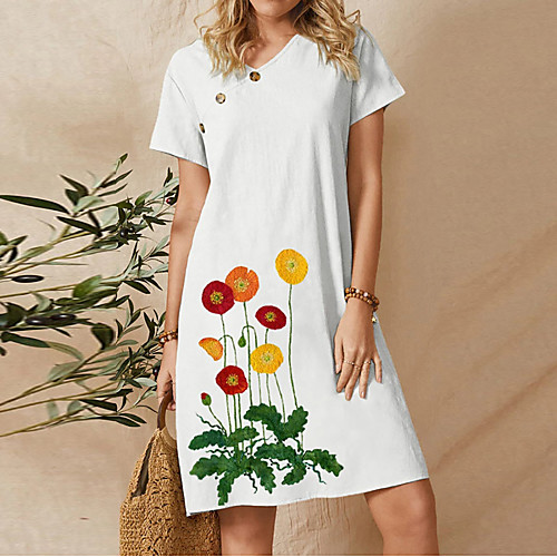 

Women's T Shirt Dress Tee Dress Knee Length Dress White Short Sleeve Floral Spring Summer Casual 2021 S M L XL XXL XXXL 4XL