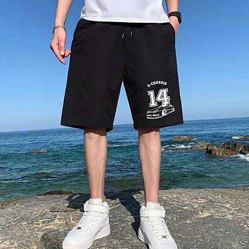 

Men's Shorts Sports Casual Daily Shorts Pants Letter Short Drawstring Pocket Print Black