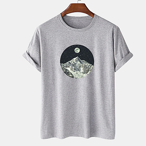 

Men's Unisex Tee T shirt Hot Stamping Graphic Prints Mountain Plus Size Print Short Sleeve Casual Tops Cotton Basic Designer Big and Tall White Khaki Gray