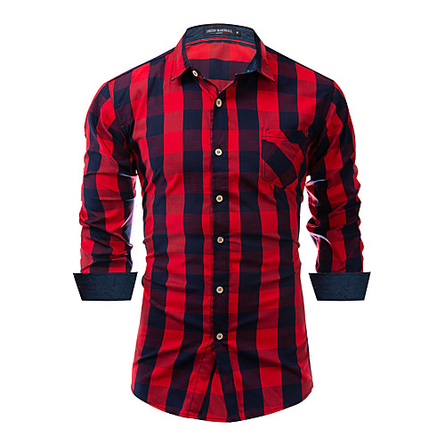 

Men's Shirt Tartan Button-Down Long Sleeve Casual Tops 100% Cotton Lightweight Casual Fashion Breathable Blue Red