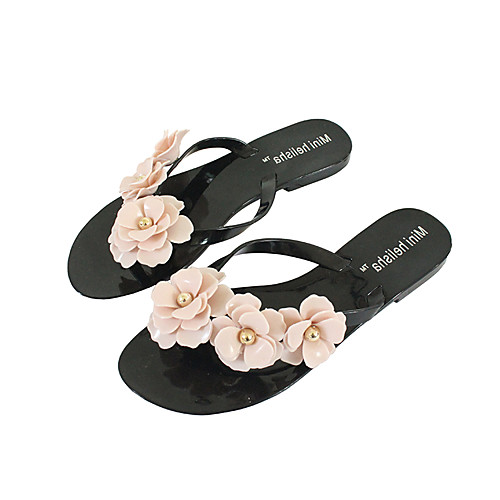 

Women's Slippers & Flip-Flops Flat Heel Open Toe PVC Flower Floral Almond Light Brown Pink