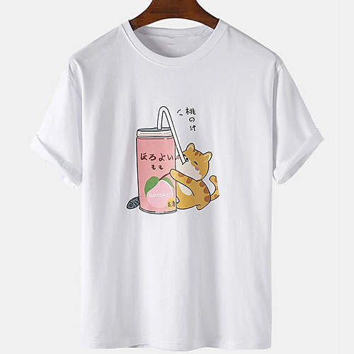 

Men's Unisex Tee T shirt Hot Stamping Cartoon Cat Graphic Prints Plus Size Print Short Sleeve Casual Tops Cotton Basic Designer Big and Tall White Black Khaki