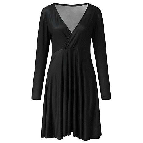 

Women's Sheath Dress Knee Length Dress Black Long Sleeve Solid Color Fall Round Neck Casual 2021 S M L XL XXL 3XL 4XL 5XL