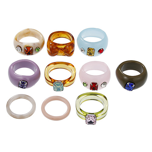 

10 Pcs Acrylic Cute Trendy Rings Set Colorful Resin Rings Y2k Style Rings Retro Candy Rings Unique Square Gem Stackable Chunky Ring for Women and Girls js000050-3
