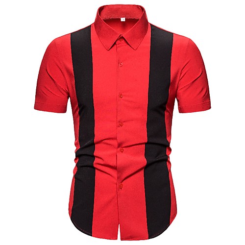 

Men's Shirt Patchwork Color Block Short Sleeve Casual Tops Casual Red
