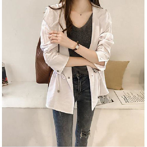 

Women's Coat Daily Wear Fall Spring Long Coat V Neck Regular Fit Casual Jacket Solid Color Button khaki Green
