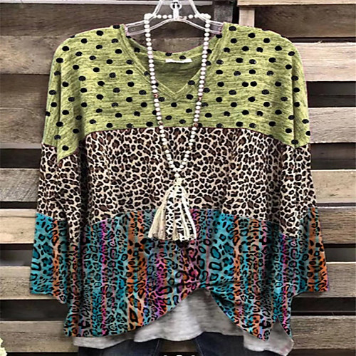 

Women's Plus Size Tops Blouse Pattern Long Sleeve V Neck Wine Red Yellow Green Big Size L XL XXL XXXL / Cotton / Cotton