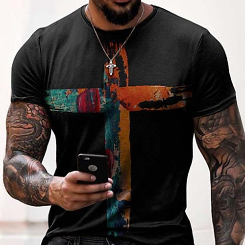 

Men's Unisex Tee T shirt Shirt Hot Stamping Graphic Prints Cross Plus Size Zero two Print Short Sleeve Casual Tops Cotton Basic Designer Big and Tall Black Gray