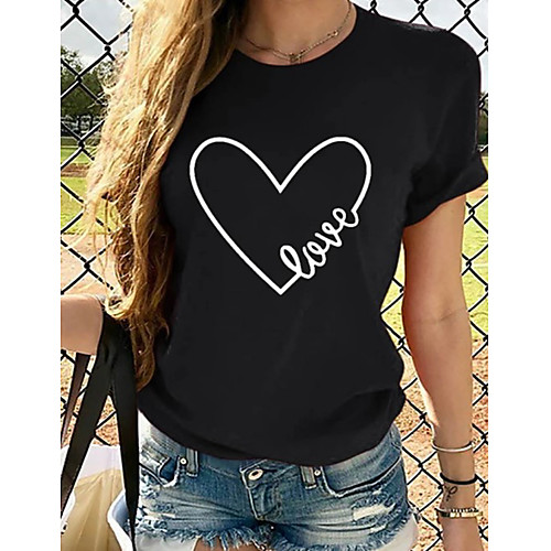 

Women's T shirt Graphic Heart Round Neck Tops White Red Yellow
