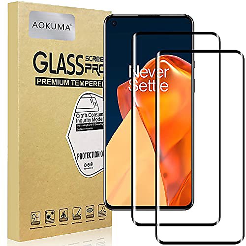 

aokuma for oneplus 9 / 9r bulletproof glass, [2 pieces] glass compatible with oneplus 9 / 9r protective film, premium glass film with 9h hardness, anti scratch, shatterproof, anti-bubbles (black edge)