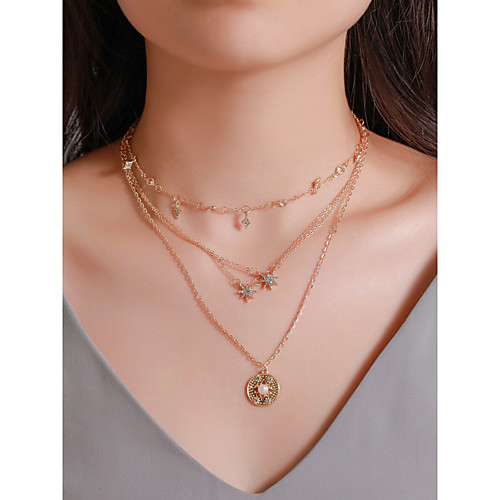 

Women's Girls' Statement Necklace Layered Necklace Drop Moon Phase Cute Alloy Rose Gold 40 cm Necklace Jewelry 1pc For Gift Beach Festival