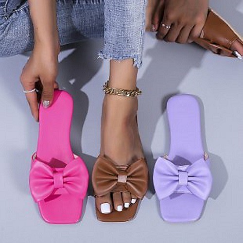 

Women's Sandals Outdoor Slippers Flat Heel Round Toe PU Solid Colored Purple Pink Brown