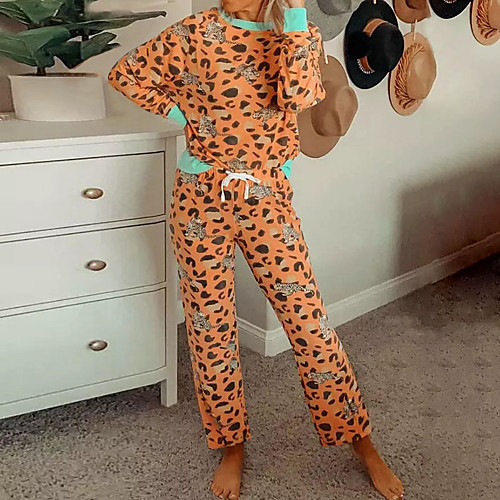 

Women's Suits Loungewear Pajamas Pocket Leopard Print Cotton Blend Polyester Casual Hoodie Pant Street Daily Wear Long Sleeve / 2 Pieces