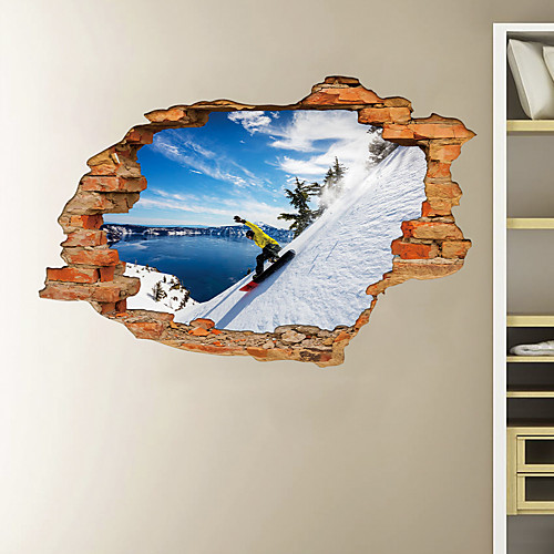 

3D Broken Wall Snow Mountain Ice Lake Ski Home Children's Room Background Decoration Can Be Removed Stickers