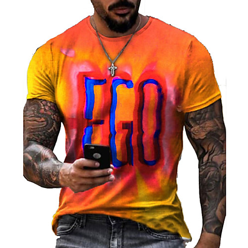 

Men's Tee T shirt 3D Print Graphic Prints Letter Print Short Sleeve Daily Tops Cotton Casual Designer Big and Tall Blue Orange Gray