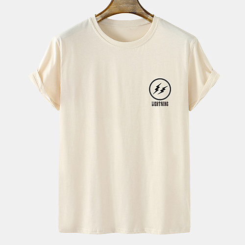 

Men's Unisex Tee T shirt Hot Stamping Lightning Graphic Prints Plus Size Short Sleeve Casual Tops Cotton Basic Designer Big and Tall White Khaki Gray