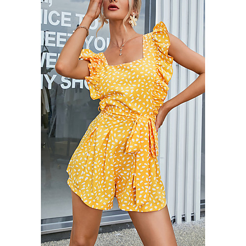 

Women's Ordinary Active Daily Wear Lace up Blue Yellow Romper Polka Dot Print