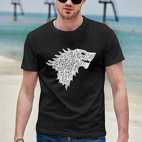

Men's Unisex Tee T shirt Hot Stamping Graphic Prints Wolf Plus Size Print Short Sleeve Casual Tops Cotton Basic Designer Cool Big and Tall Black