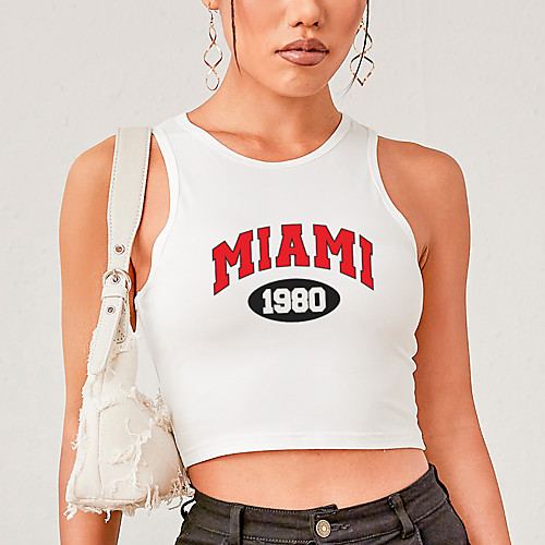 

Women's Tank Top Letter Print Round Neck Sexy Tops White Blushing Pink Black / Crop