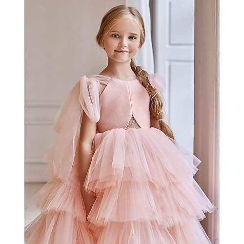 

Ball Gown Floor Length Flower Girl Dresses Party Tulle Sleeveless Jewel Neck with Solid