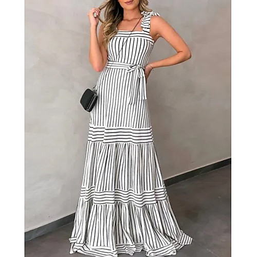 

2021 cross-border european and american checkered striped dress amazon independent station new product bohemian sling long skirt female