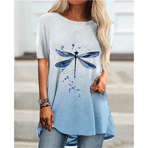 

Women's 3D Printed T shirt Animal Round Neck Basic Tops Blue