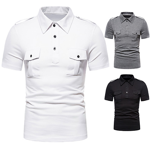 

Men's Golf Shirt Tennis Shirt Solid Color Button-Down Short Sleeve Street Tops Cotton Business Casual Comfortable White Black Dark Gray