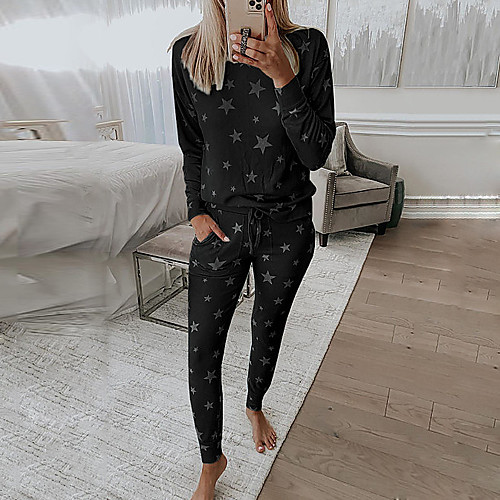

Women's Loungewear Pajamas Sets Pocket Cotton Blend Polyester Casual T shirt Pant Street Daily Wear Long Sleeve / 2 Pieces