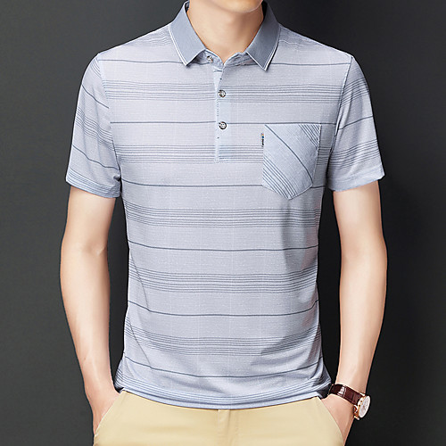 

Men's Golf Shirt Tennis Shirt Striped Short Sleeve Casual Tops Simple Blue Blushing Pink Gray